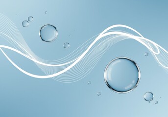 Poster - Abstract blue background with water bubbles and white wave lines