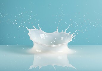 Poster - Milk splash crown creates a beautiful shape against a light blue background