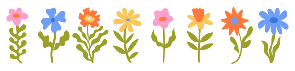 Aufkleber - Vector simple minimal illustrations, simple wavy and groovy. hand drawn naive style, flowers and plants, floral botanic design templates, frames and modern wall art prints, posters