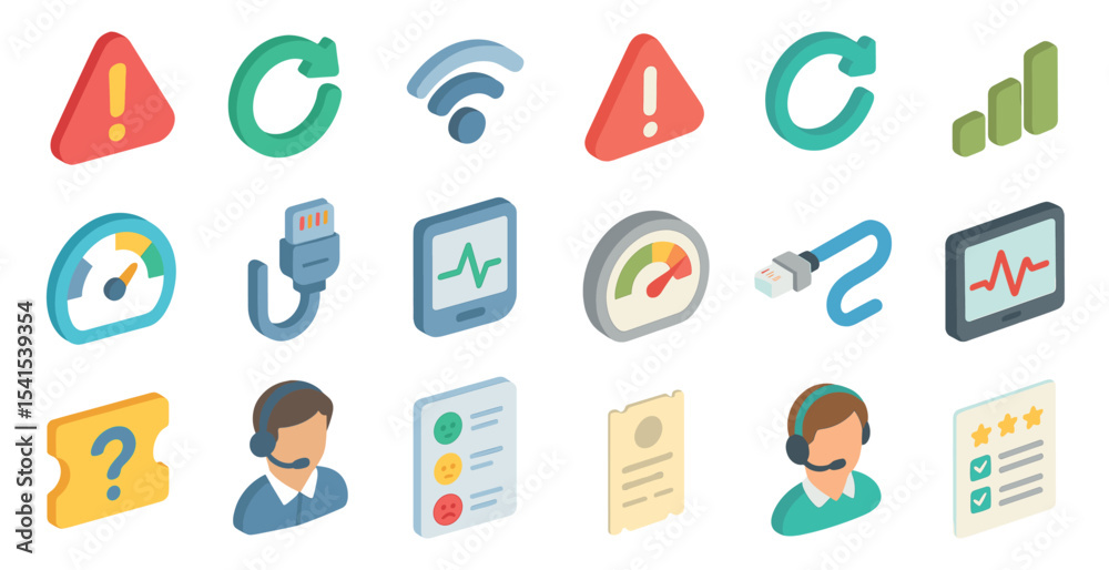 Data and communication icons set – isometric, filled, digital and ...