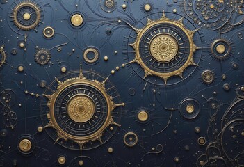 Poster - Stylized gold celestial design for computer backgrounds with intricate details and patterns