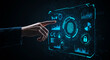 © oneday - A hand interacting with a futuristic interface displaying a fingerprint and various data graphs and icons