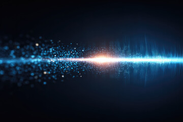 Aufkleber - Glowing wave of shimmering sound particles forms dynamic voice pattern against dark background, creating futuristic and energetic atmosphere
