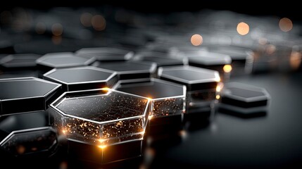 Fototapete - Glowing Hexagonal Mesh Abstract Background
