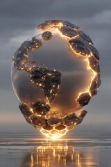 Fototapete - Glowing Hexagonal Earth Mesh Structure