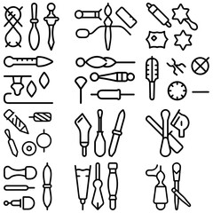 Poster - Collection of various tools and implements depicted in a simple line drawing style on a white background