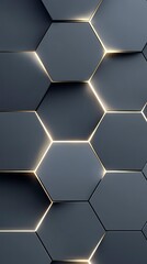 Fototapete - Dark Grey Hexagonal Pattern with Subtle Glowing Gold Accents