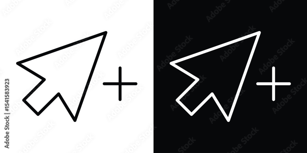 Cursor plus icon design. simple stroke line vector icon set