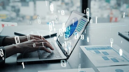 Poster - Woman using laptop and digital technology concept