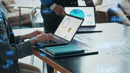 Poster - Group of business people meeting and digital technology concept