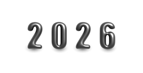 Aufkleber - 2026 Black Glossy 3D Balloon Numbers. Minimalist Elegant Design For New Year Promotions, Business Greetings, Luxury Events Or Branding Concepts. Trendy Metallic Style Vector Illustration