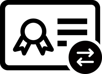 Poster - Illustration of a certificate with a seal and transfer arrows in black and white design style