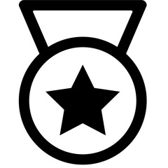 Poster - Illustration of a black star inside a circular medal with a ribbon, all in a minimalist style design