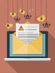 Aufkleber - Flat Icon-Style Phishing Email With Warning Signs Displayed on a Laptop, Emphasizing Online Security Concerns and Cyber Threats