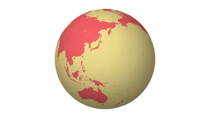 Poster - Spinning Globe. Light Yellow Salmon color palette. Planet rotation animation. World map with meridians, parallels, countries, rivers and lakes. Charming video.