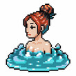 © inspiring  - Pixel art woman relaxing in blue water retro 8 bit female character, spa bath, tranquil aquatic scene, serene wellness concept