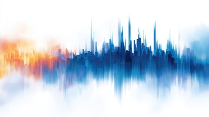 Fototapete - Abstract city skyline with vibrant colors representing sound waves and urban energy