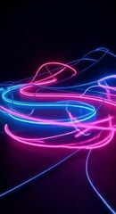 Aufkleber - Vibrant Neon Light Trails in Blue and Pink on a Dark Background