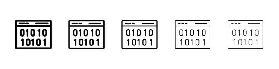 Binary code icon logo in stroke lines collection