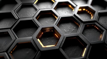 Fototapete - Matte Black Hexagon Grid Pattern Background