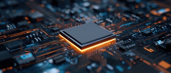 Poster - The modern microchip surrounded by intricate electronic circuitry and connections.