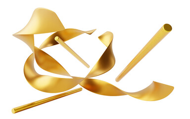 Poster - 3d render abstract fashion background with golden geometric shapes. luxury twisted wave ribbons, swi