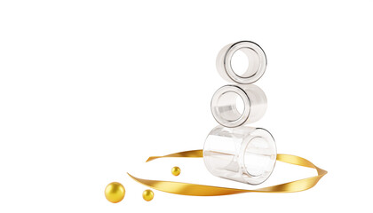 Poster - abstract geometric 3d composition of stack transparent glass cylinders, tubes or pipes with gold spi