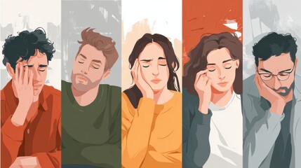 Aufkleber - Understanding Silent Signs of Distress Through Expressive Illustrations of Five Individuals in Various Emotional States