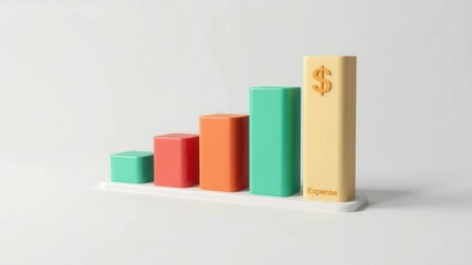 Poster - A colorful 3D bar chart with increasing columns, highlighting expenses with a prominent dollar sign.