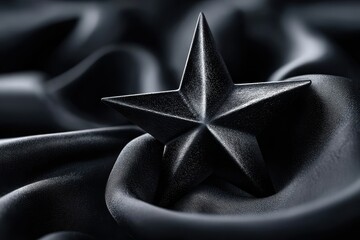 Poster - Black star sculpture resting on soft fabric creates a striking visual contrast and elegance