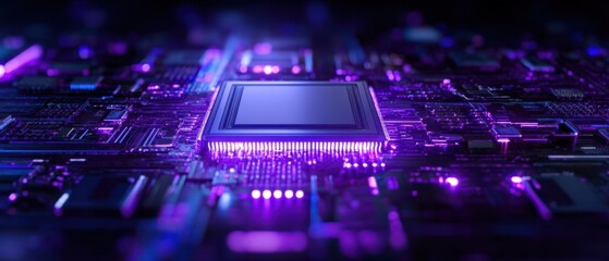 Fototapete - The Close-up View of a Futuristic Microprocessor on a Circuit Board