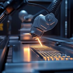 Poster - Futuristic Robotic Assembly Line, Precision Manufacturing in Action