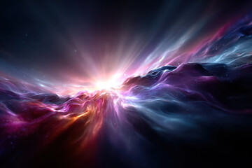Poster - Cosmic waves of light and color illuminate the vast expanse of space in a striking display