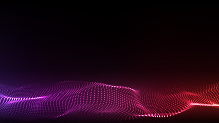 Wall Mural - abstract vector technology colors wave with motion glowing dots. dark cyberspace in digital backgrou