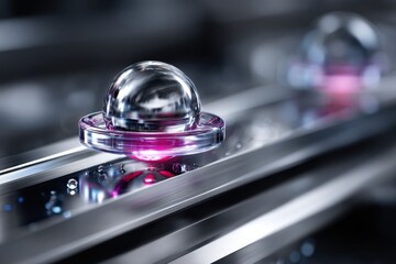 Poster - Futuristic floating orb gliding along a sleek metallic track with glowing accents