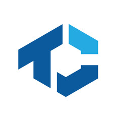 Poster - The image shows a flat monogram logo design of an initial letter TC in blue color in hexagon shape that looks clean and modern on a white background
