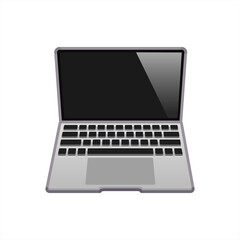 Poster - Color trendy modern laptop icon. Cartoon vector image of notebook isolated on white background. Sticker of flat style laptop. Vector 10 eps.
