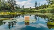 © Hi Alfan - Tranquil Natural Soap Bar Floating on Serene Lily Pad Pond