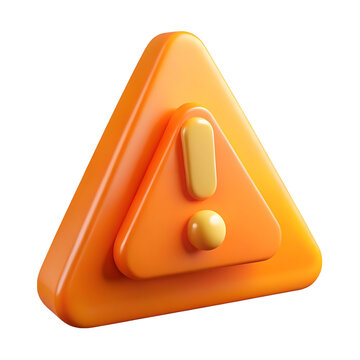 3d orange warning triangle icon isolated on transparent background
