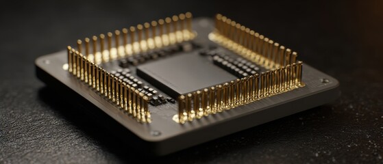 Poster - The intricate design of a microprocessor with gold-plated connections.