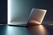 © tilialucida - Sleek modern laptop on reflective surface with glowing ambient light in a dark minimalistic setting