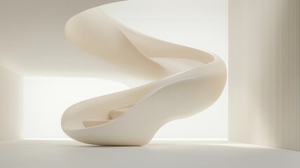 Aufkleber - Sleek beige spiral staircase winding through bright minimalist space, creating architectural flow between interior levels