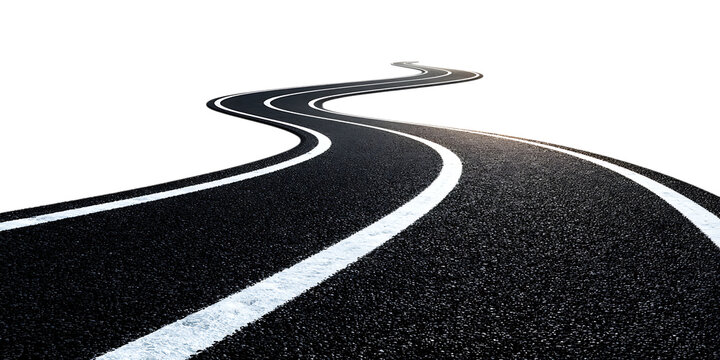Winding asphalt road isolated on transparent background