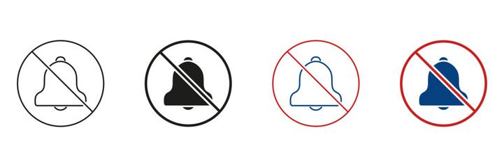 Fototapete - Bell With Prohibition Symbol Line And Solid Icon Set. Notification Muting, Silence Mode, Alert Disabling Outline And Silhouette Symbol Collection. Sound Off Indication. Isolated Vector Illustration