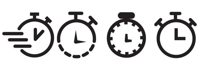 Poster - Timer icon set. Alarm clock symbol. Watch countdown vector illustration. Stopwatch sign. Hours, minutes and seconds concept. Simple express pictogram outline collection.