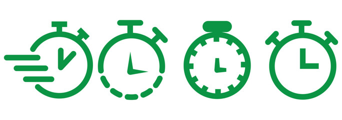 Poster - Timer icon set. Alarm clock symbol. Watch countdown vector illustration. Stopwatch sign. Hours, minutes and seconds concept. Simple express pictogram outline collection.