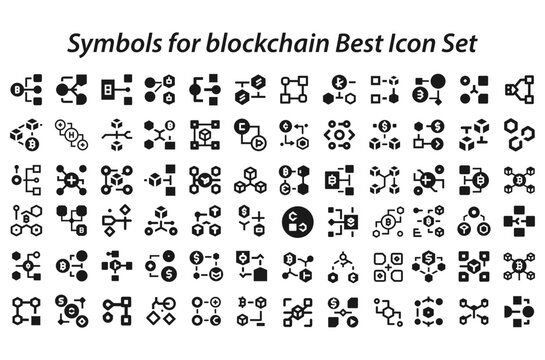 Symbols for blockchain Best Icon Set. editable stroke vector graphic elements, Essential brand presence toolkit stock illustration