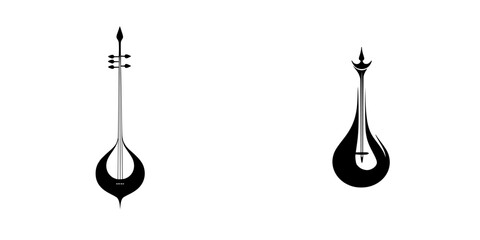 Poster - Black icon set featuring traditional musical instruments designed in a minimalist style for artistic use