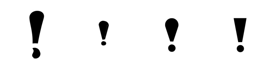 Poster - Set of black icons representing various exclamation marks in different styles and sizes arranged in a line