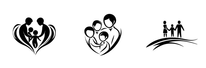 Poster - Icons depicting family concepts showcasing love, unity, and togetherness in a minimalist black design suitable for diverse applications